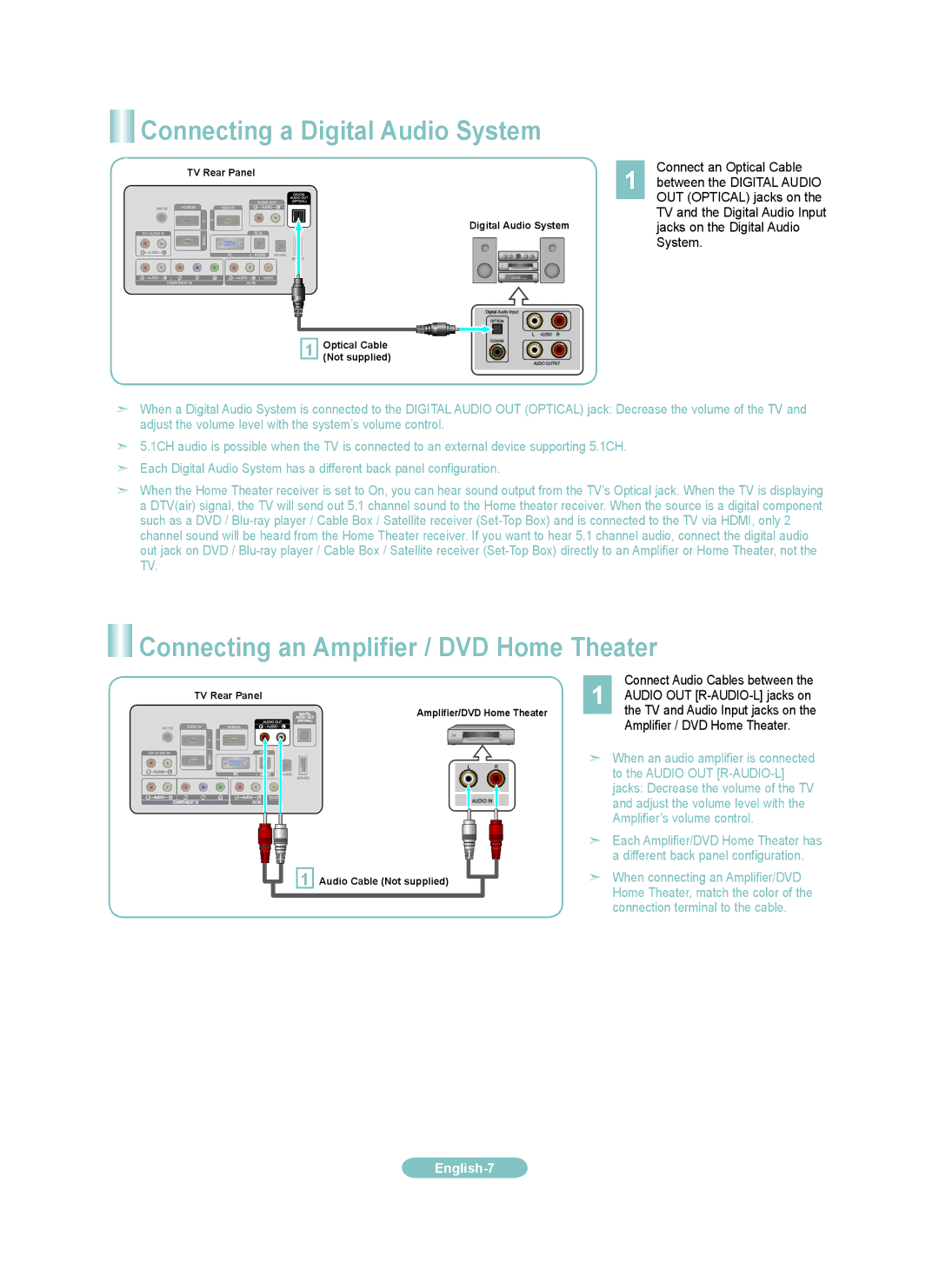 Samsung LN3B530, LN6B530, LN0B530 setup guide Connecting a Digital Audio System, Connecting an Amplifier / DVD Home Theater 