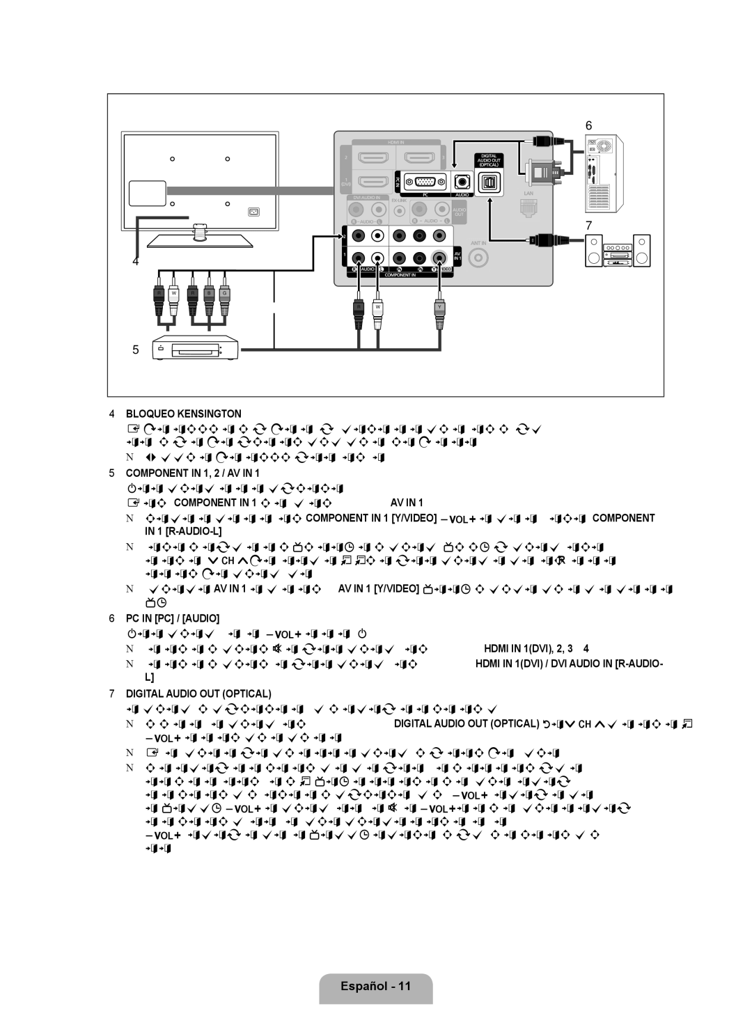 Samsung LN6B60 user manual Bloqueo Kensington, Component in 1, 2 / AV 