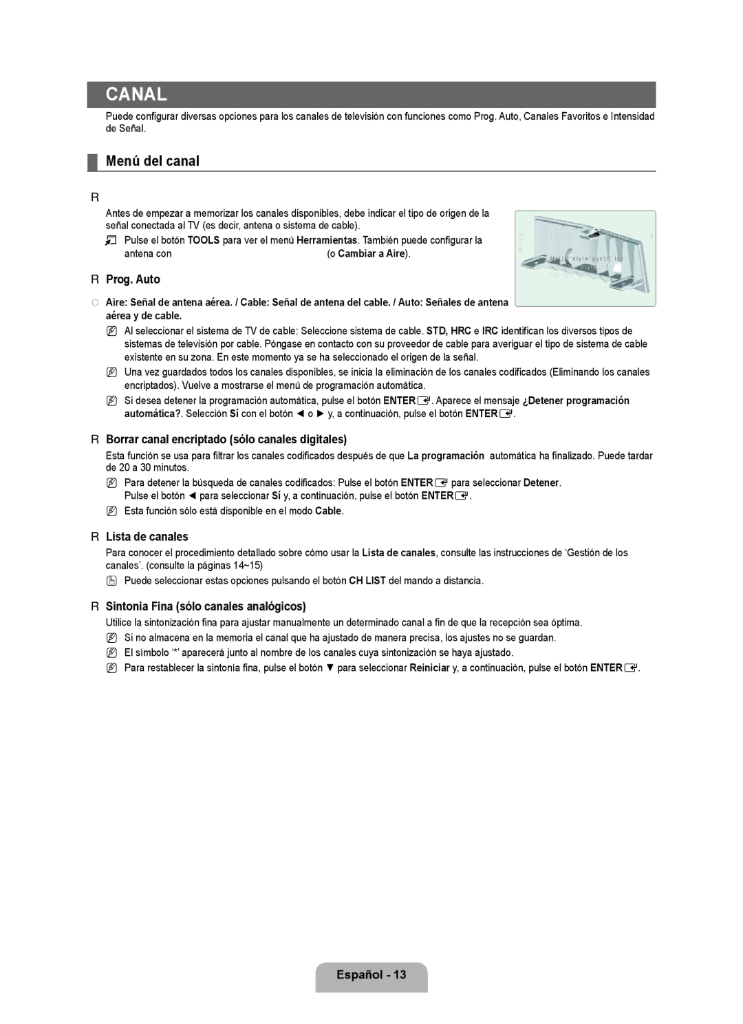 Samsung LN6B60 user manual Canal, Menú del canal 