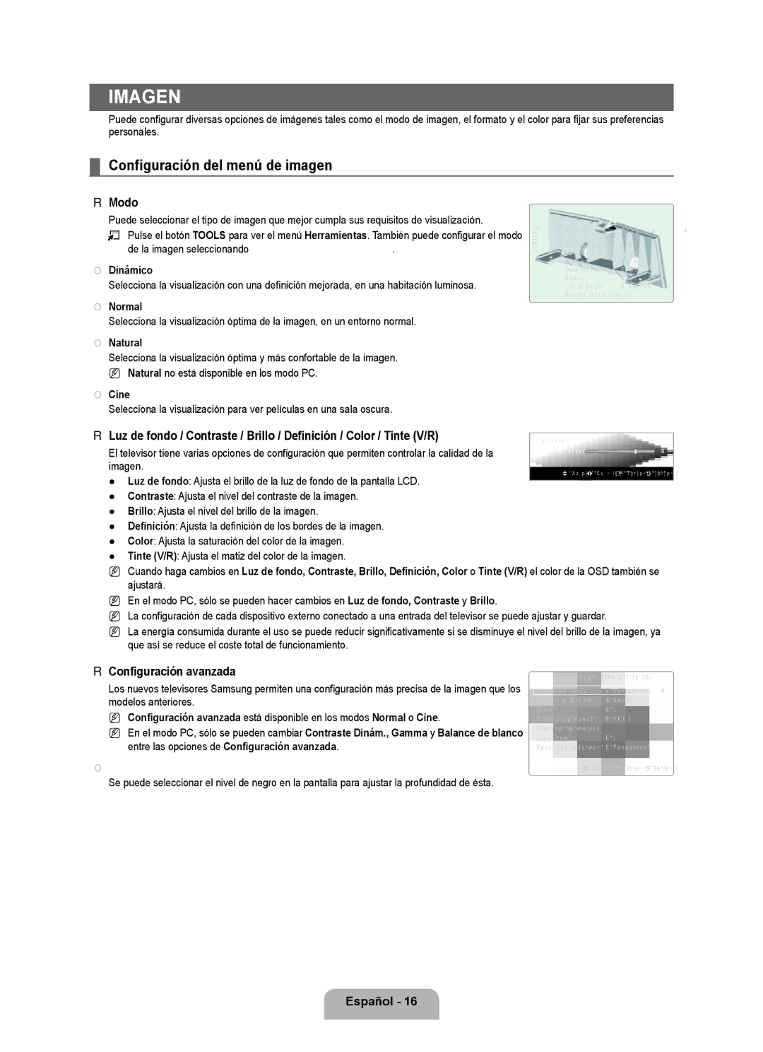 Samsung LN6B60 user manual Imagen, Configuración del menú de imagen, Modo, Configuración avanzada 