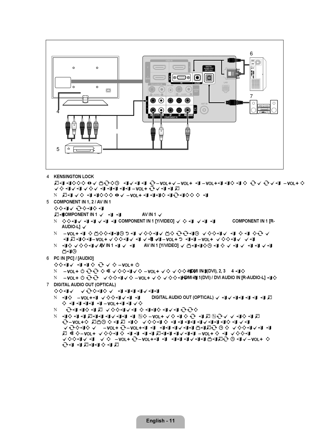 Samsung LN6B60 user manual Kensington Lock, PC in PC / Audio, Digital Audio OUT Optical 