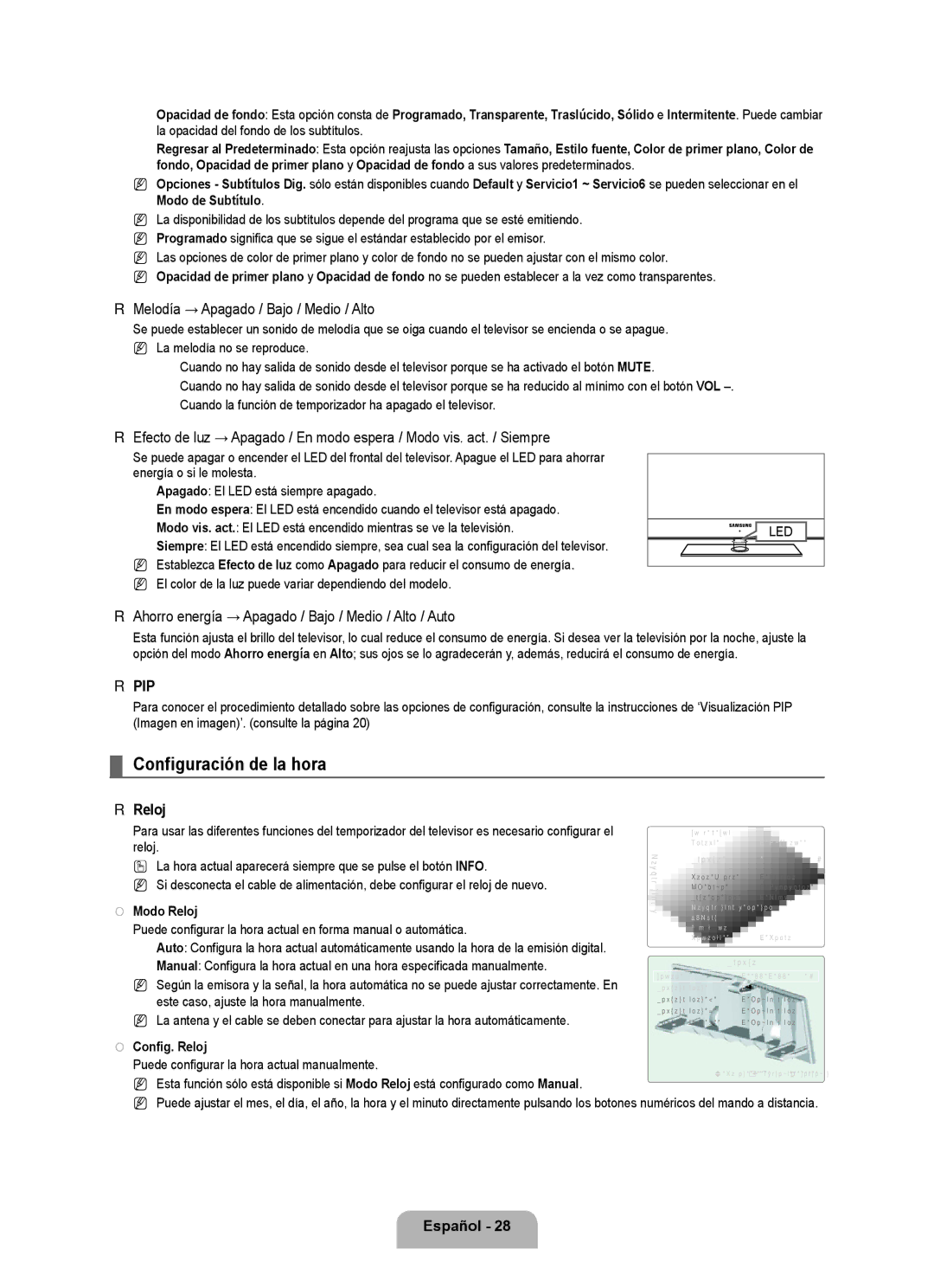 Samsung LN6B60 user manual Configuración de la hora, Melodía → Apagado / Bajo / Medio / Alto, Reloj 