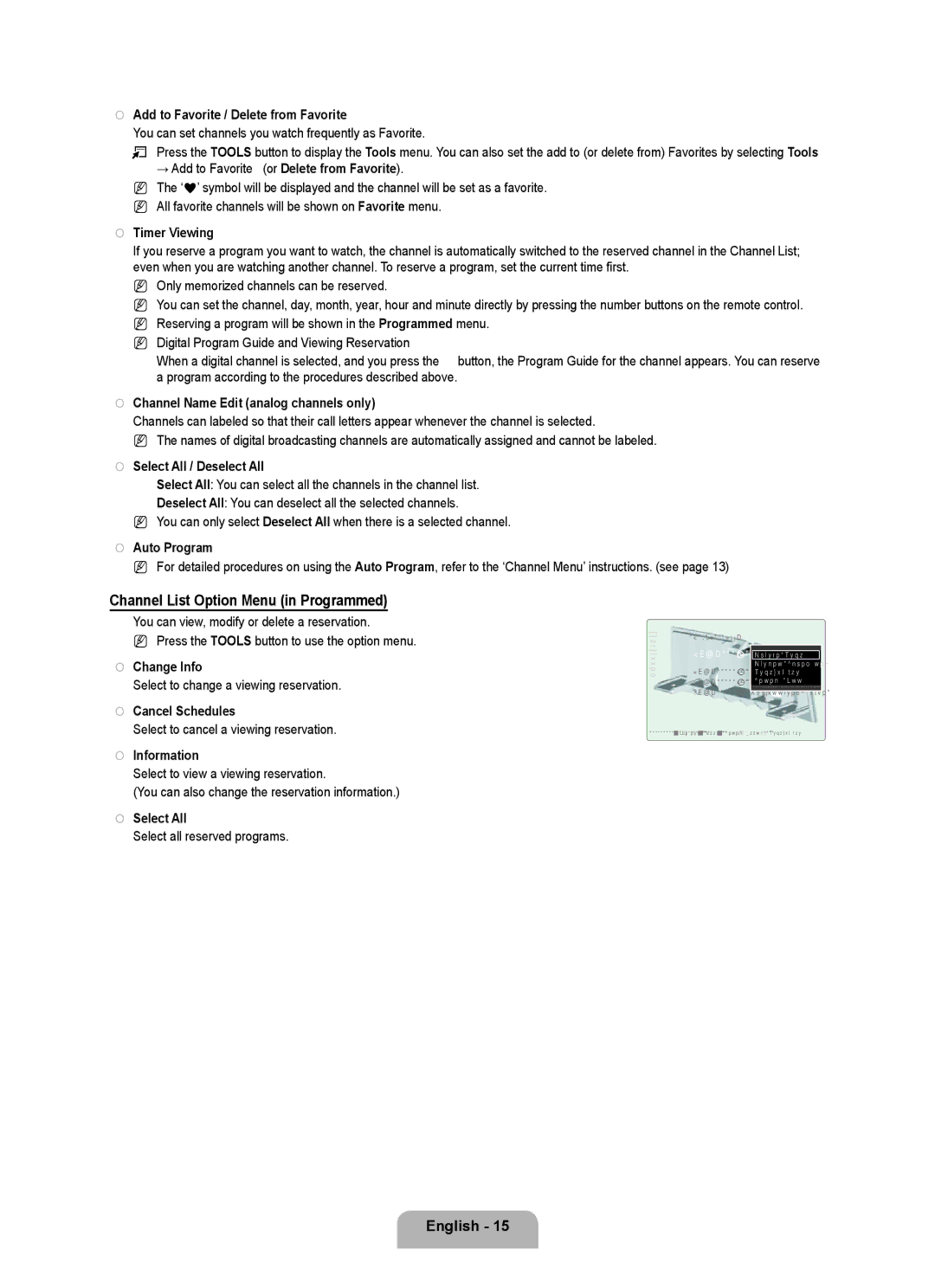 Samsung LN6B60 user manual Channel List Option Menu in Programmed 