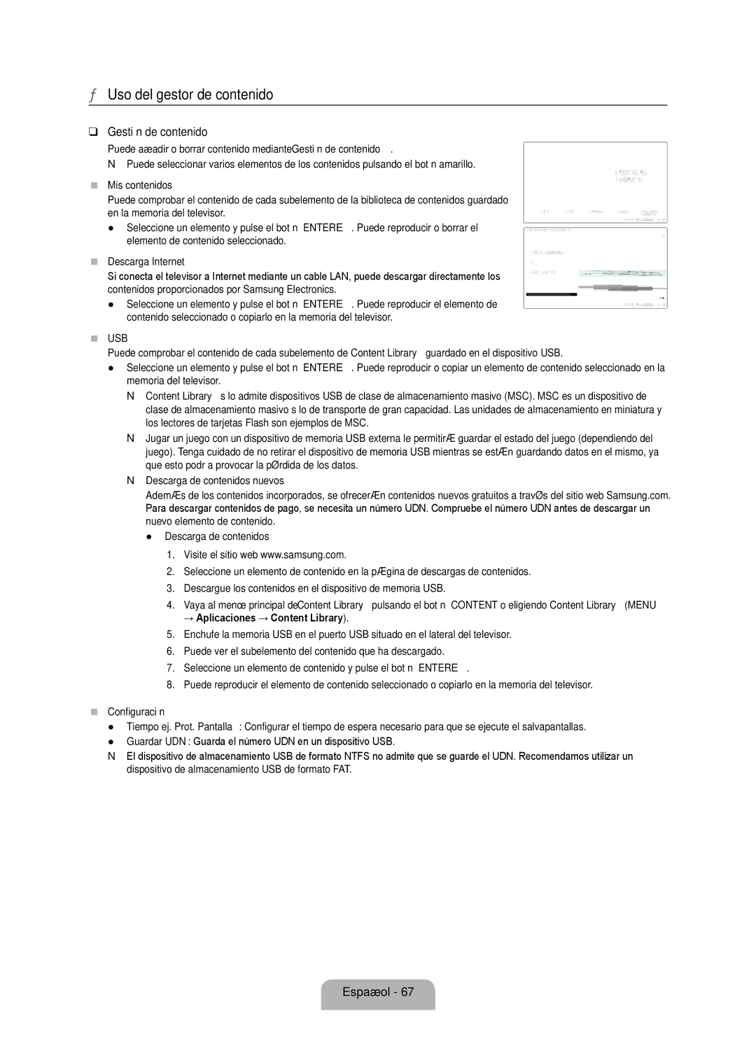 Samsung LN6B60 user manual Uso del gestor de contenido, Gestión de contenido 