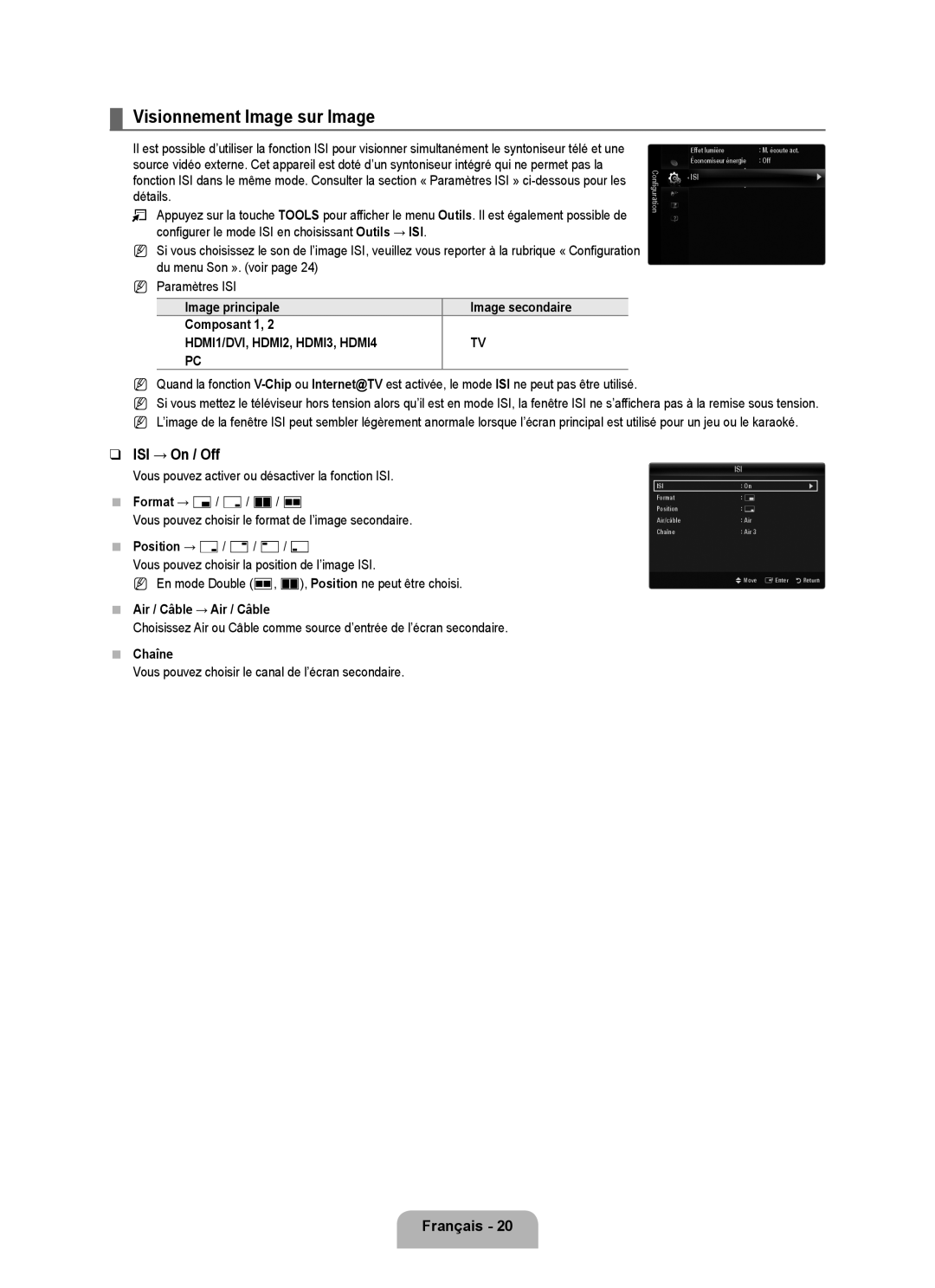 Samsung LN6B60 user manual Visionnement Image sur Image, ISI → On / Off 