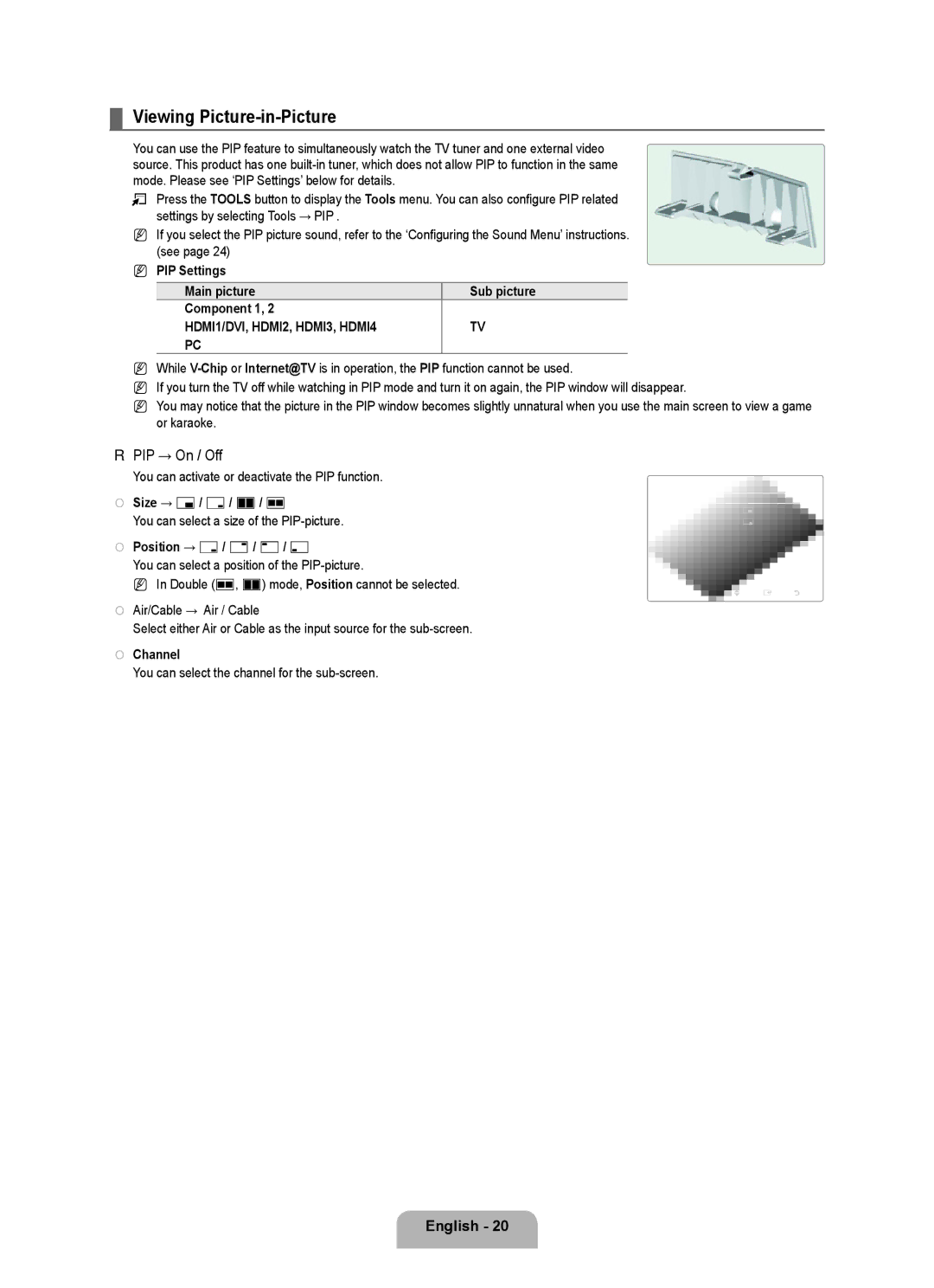 Samsung LN6B60 user manual Viewing Picture-in-Picture, PIP → On / Off, HDMI1/DVI, HDMI2, HDMI3, HDMI4 