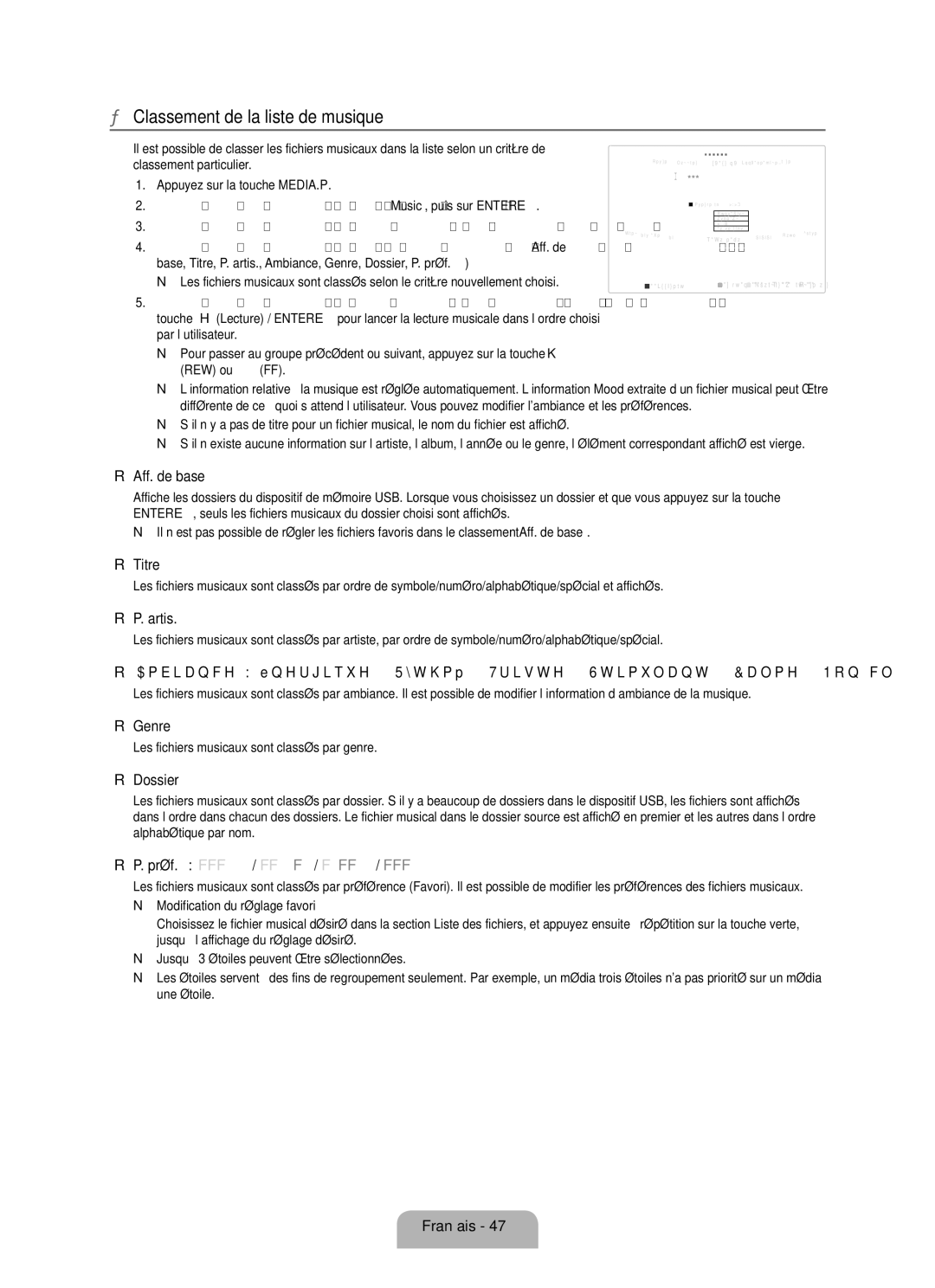 Samsung LN6B60 user manual Classement de la liste de musique, Titre, Artis, Les fichiers musicaux sont classés par genre 