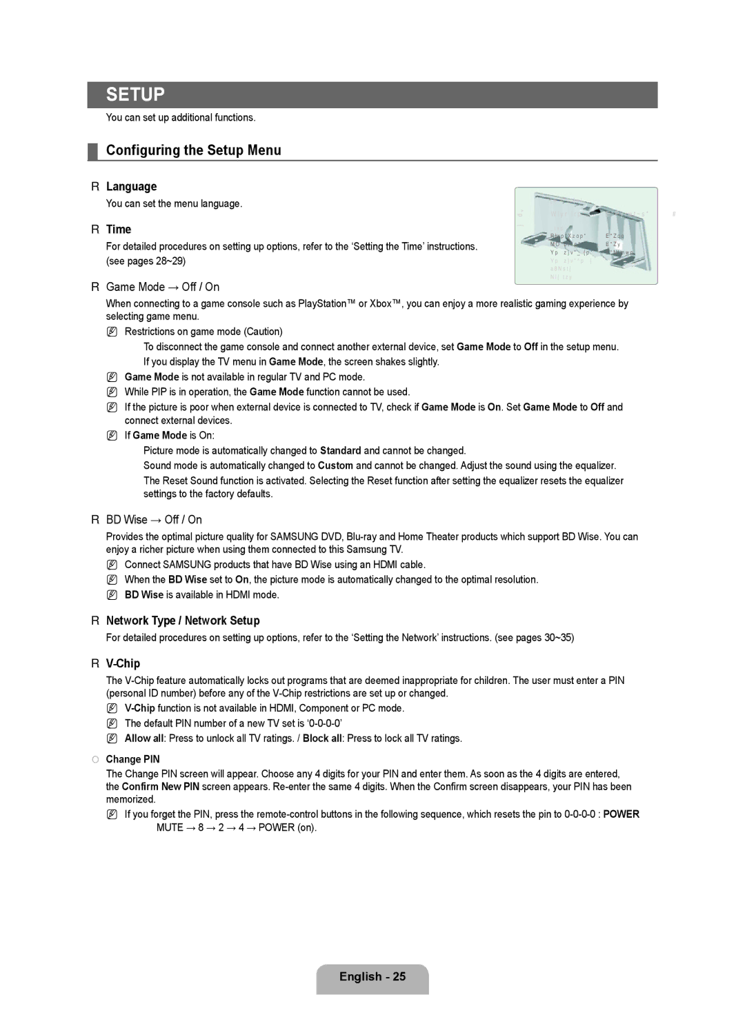 Samsung LN6B60 user manual Configuring the Setup Menu 