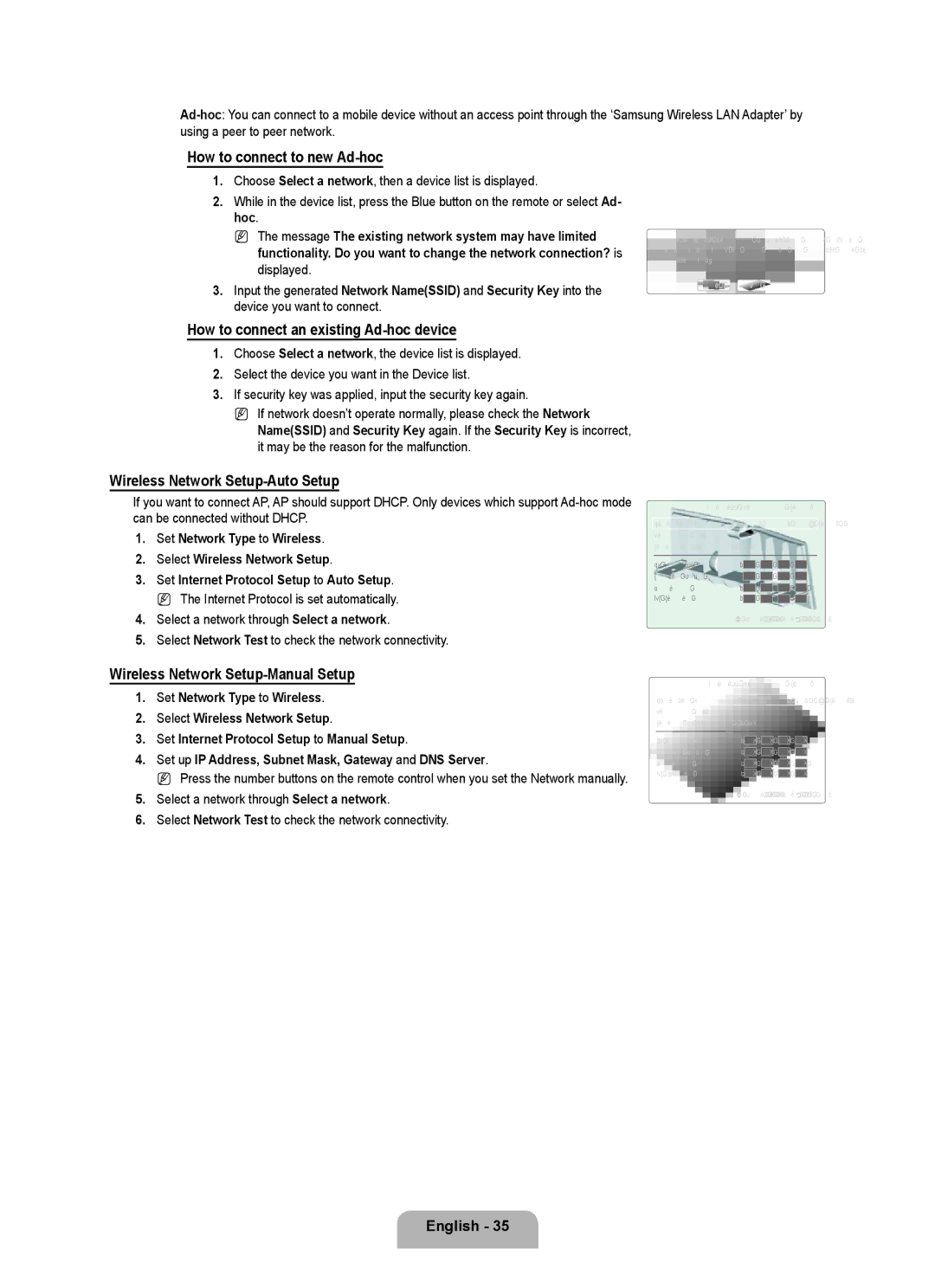 Samsung LN6B60 How to connect to new Ad-hoc, How to connect an existing Ad-hoc device, Wireless Network Setup-Auto Setup 