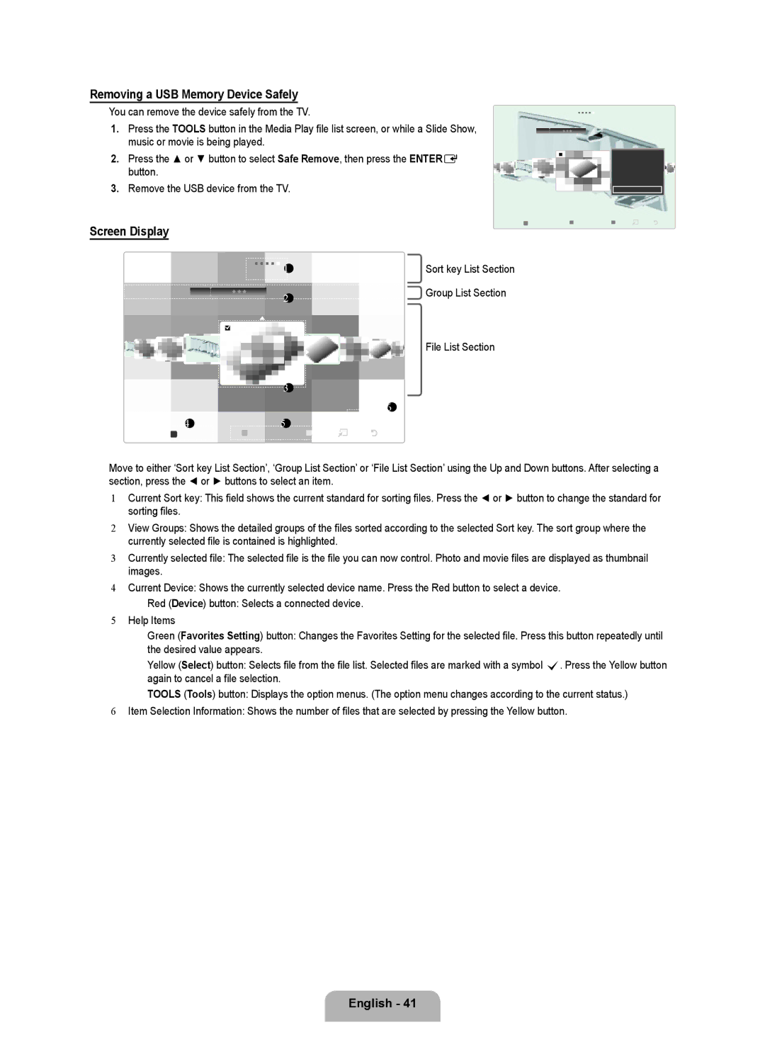 Samsung LN6B60 user manual Removing a USB Memory Device Safely, You can remove the device safely from the TV 