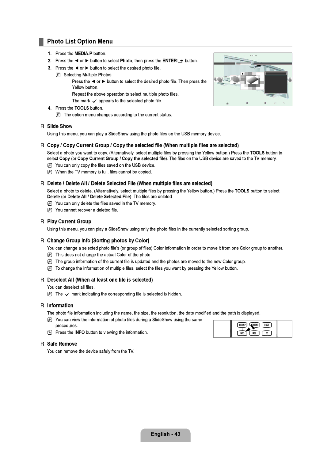 Samsung LN6B60 user manual Photo List Option Menu 