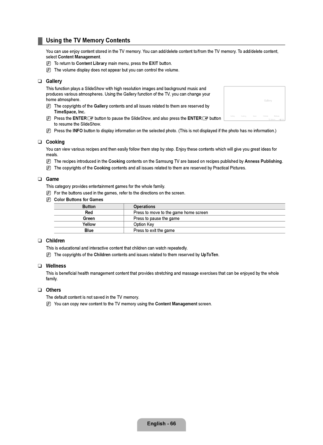 Samsung LN6B60 user manual Using the TV Memory Contents 