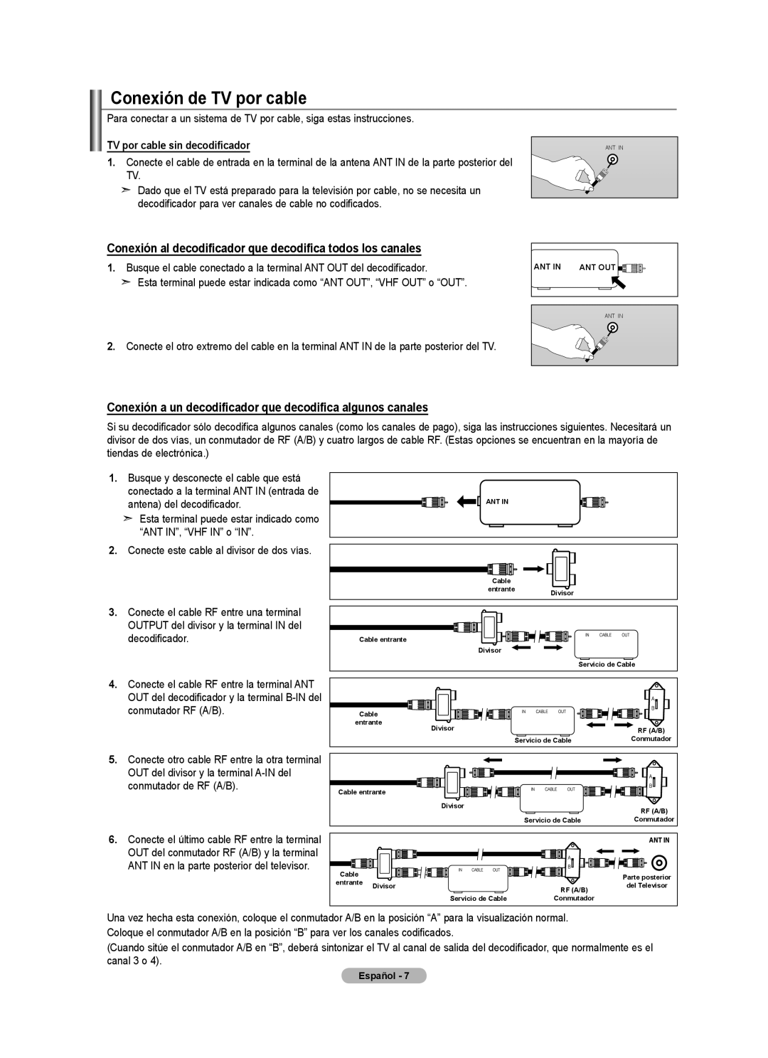 Samsung Series L4, LNA0C, LN22A450C1 user manual Conexión de TV por cable, TV por cable sin decodificador 