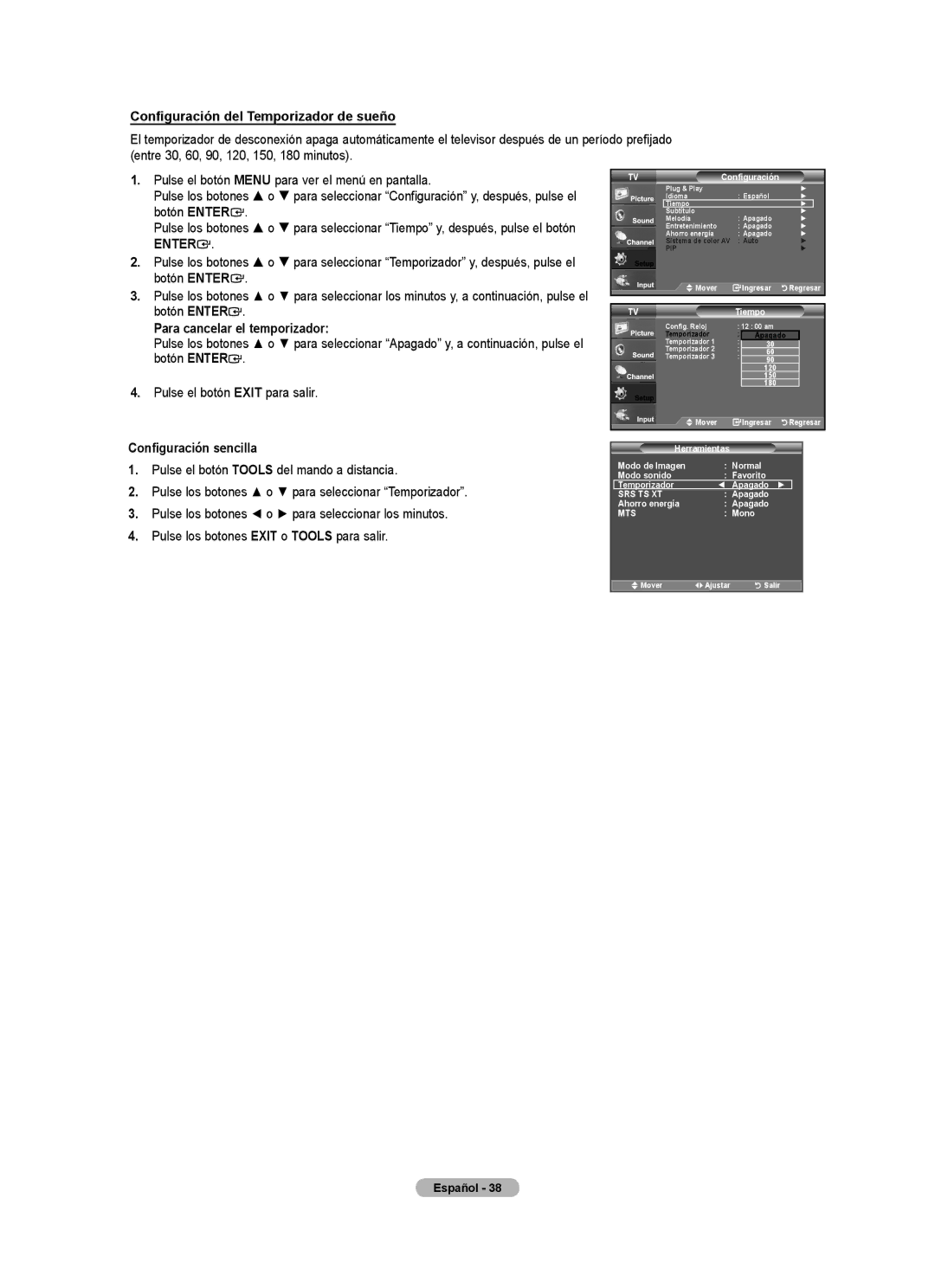 Samsung LNA0C, LN22A450C1, Series L4 user manual Configuración del Temporizador de sueño, Para cancelar el temporizador 