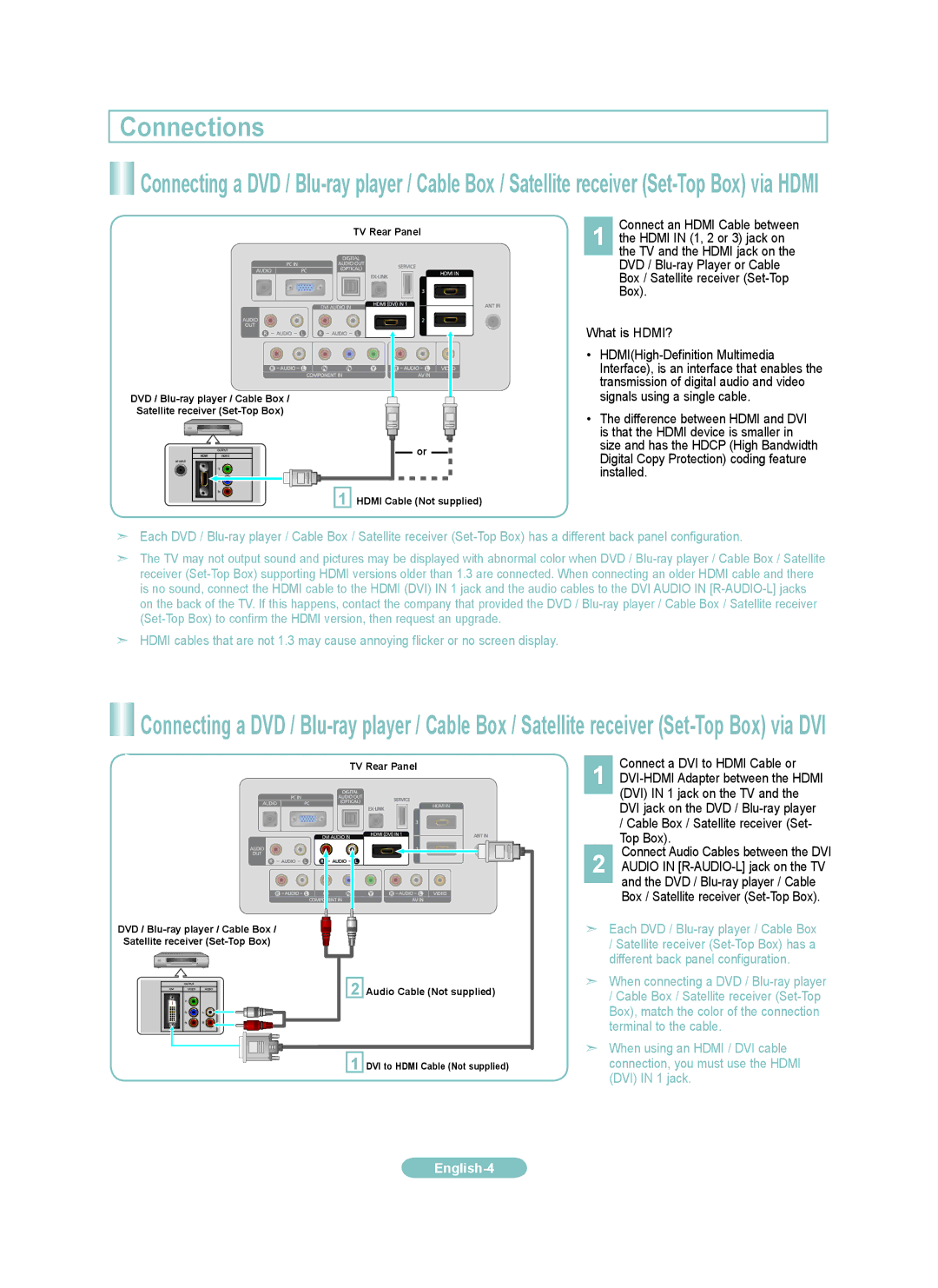 Samsung LN40B50, LNB50, LN46B50 setup guide Connections 