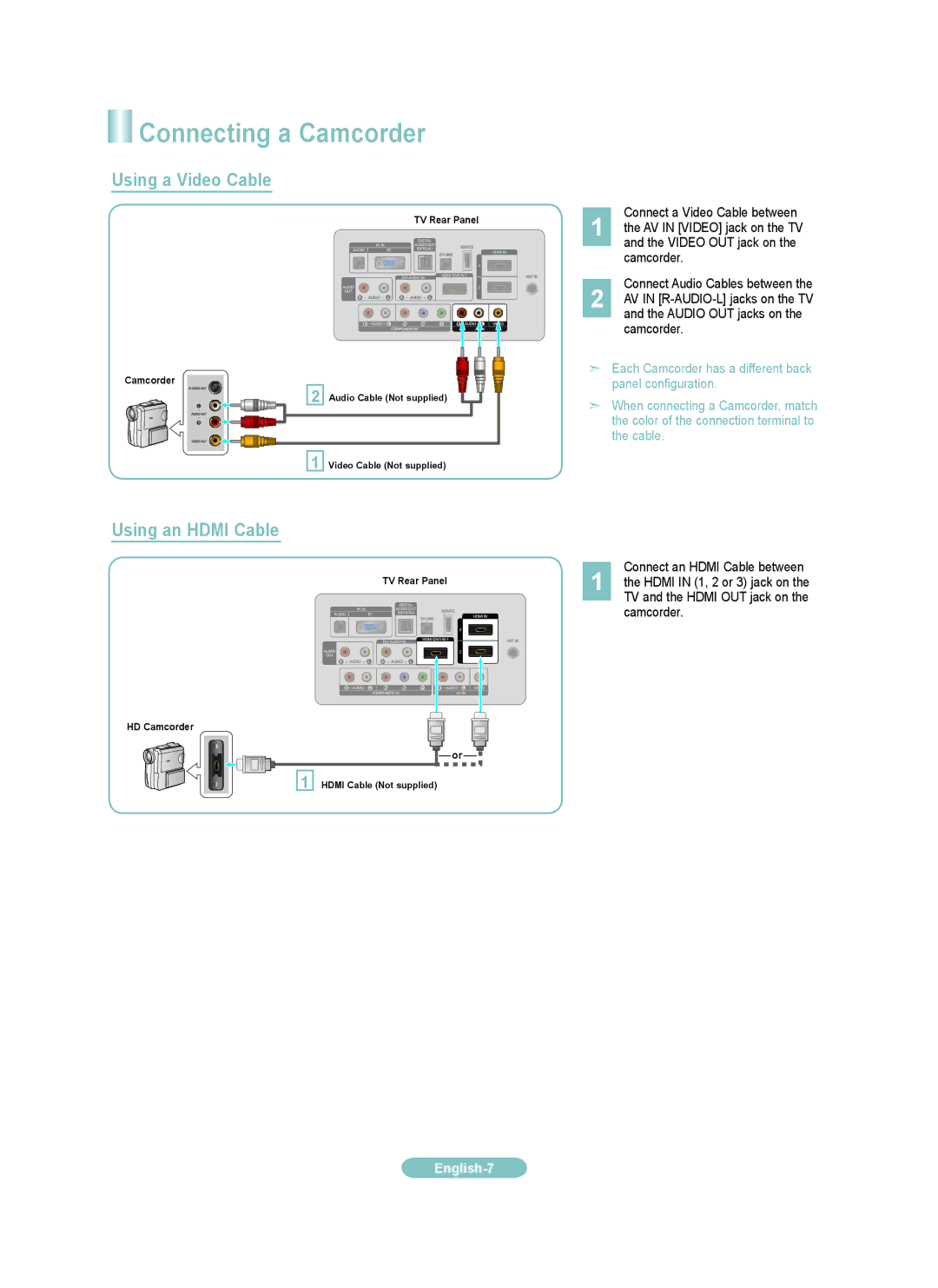 Samsung LN40B50, LNB50, LN46B50 setup guide Connecting a Camcorder, Using an Hdmi Cable 