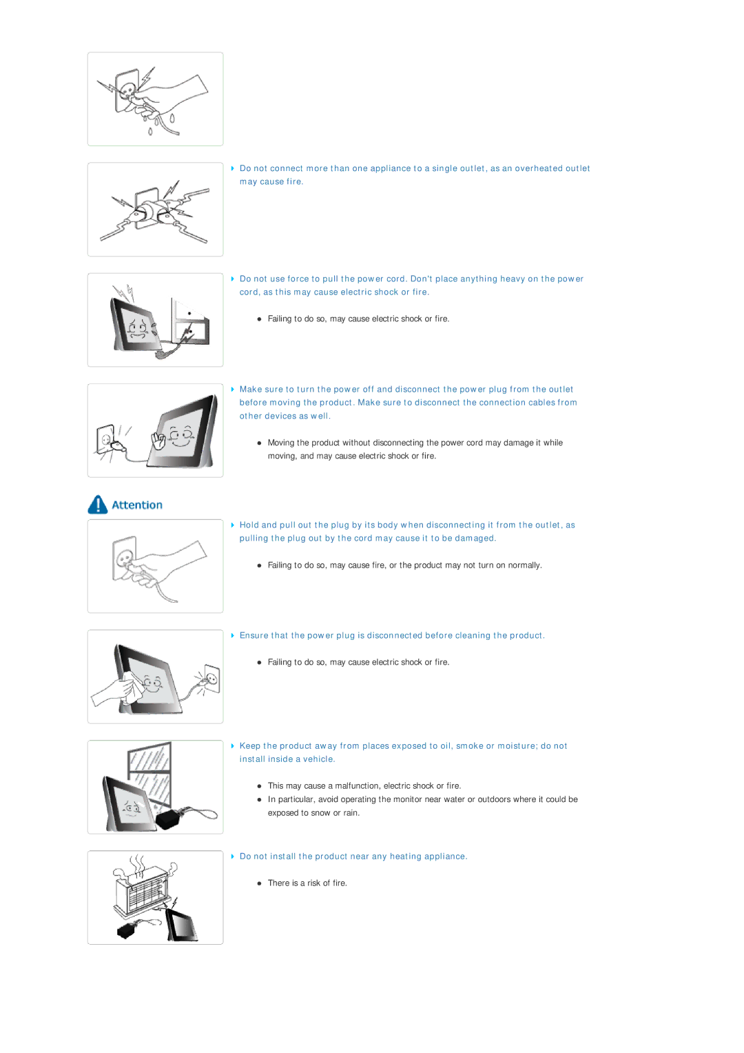 Samsung LP07MNLABTSEN manual Do not install the product near any heating appliance 