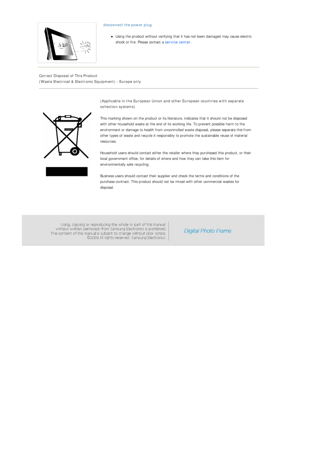 Samsung LP07MNLABTSEN manual Disconnect the power plug 