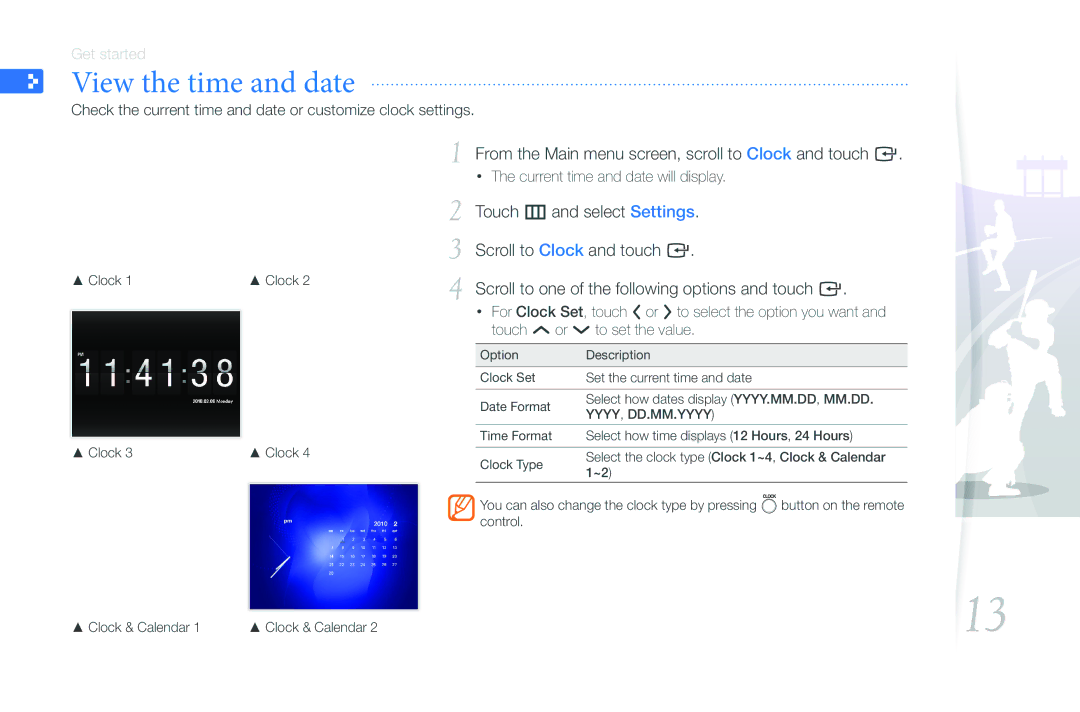 Samsung LP10WSLSB/ZA, LP08WSLSB/ZA, 1000W, 800W user manual View the time and date, Yyyy, Dd.Mm.Yyyy 