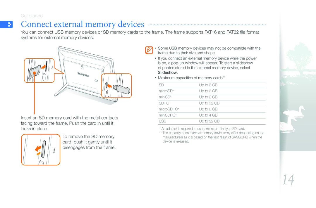 Samsung 1000W, LP08WSLSB/ZA, LP10WSLSB/ZA, 800W user manual Connect external memory devices, Usb 