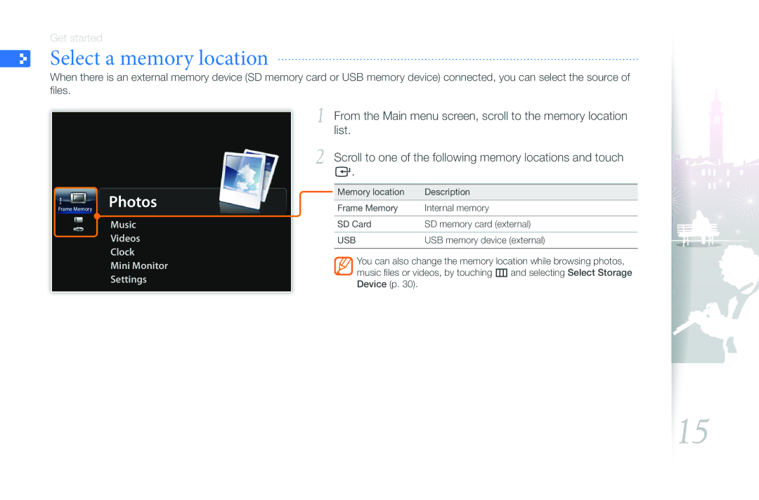 Samsung 800W, LP08WSLSB/ZA, LP10WSLSB/ZA, 1000W user manual Select a memory location 