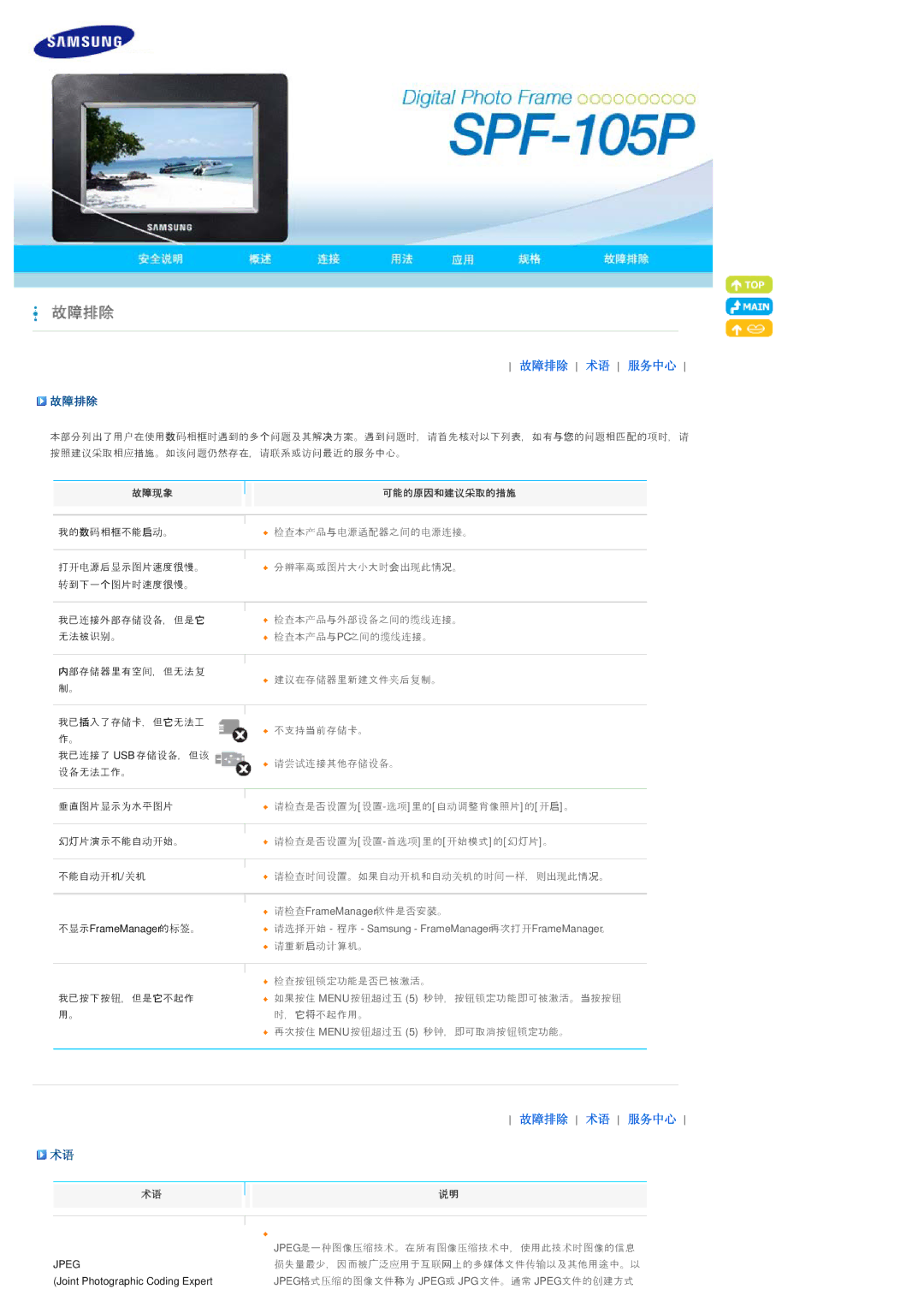 Samsung LP10CBMSBTZEN, LP10CBMSBTSEN manual 故障排除 术语 服务中心 