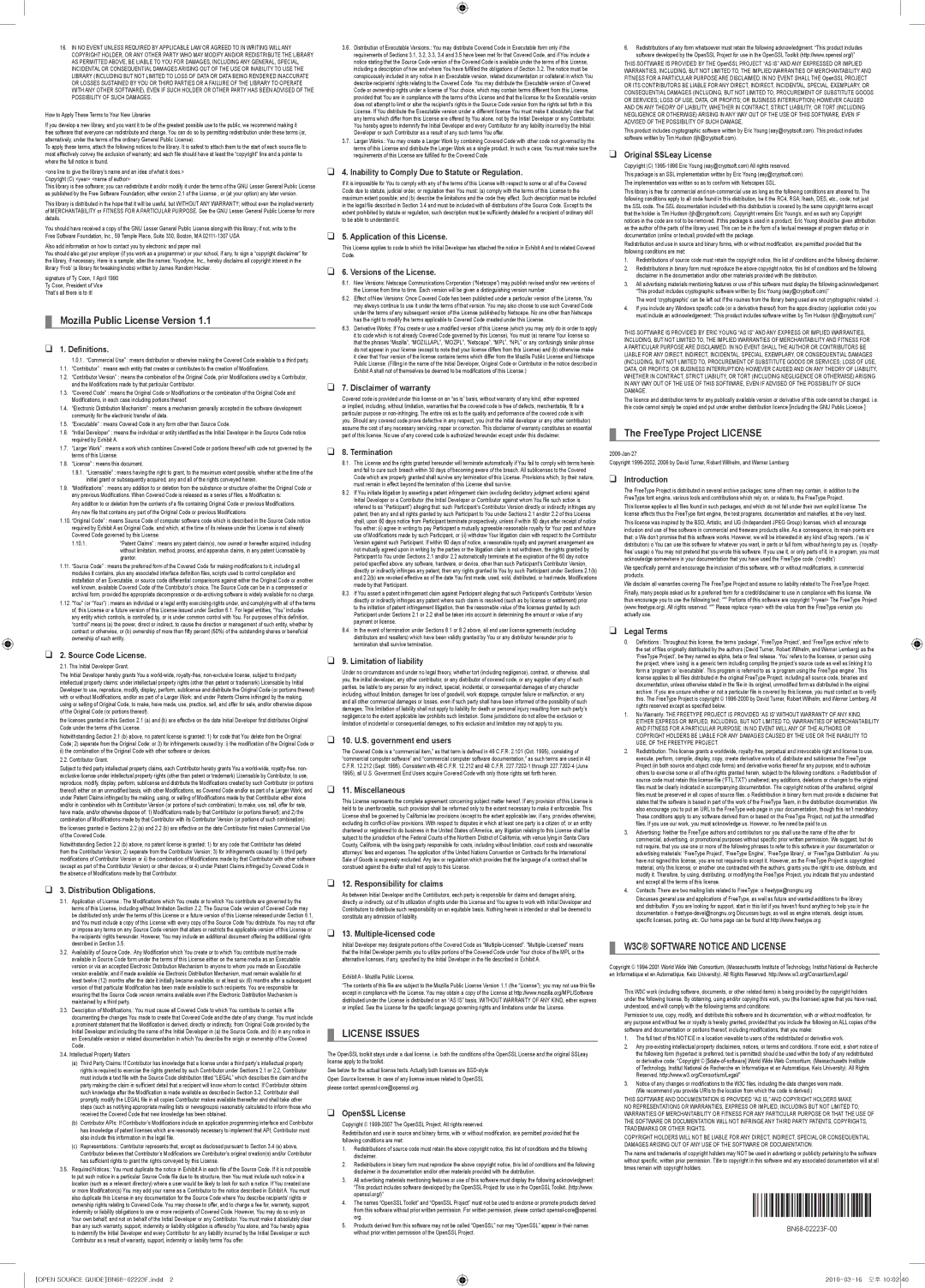 Samsung LP10CBQSBTZEN Definitions, Source Code License, Distribution Obligations, Application of this License, Termination 