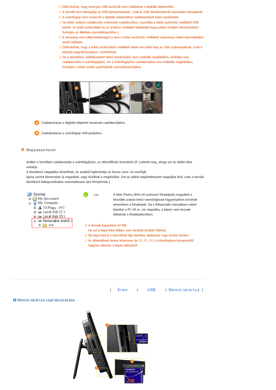 Samsung LP10CBQSBTZEN manual Mappaszerkezet, Memóriakártya csatlakoztatása, Rss 