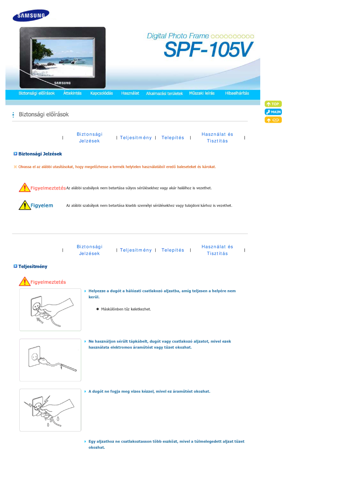 Samsung LP10CBQSBTZEN manual Biztonsági Jelzések, Teljesítmény 