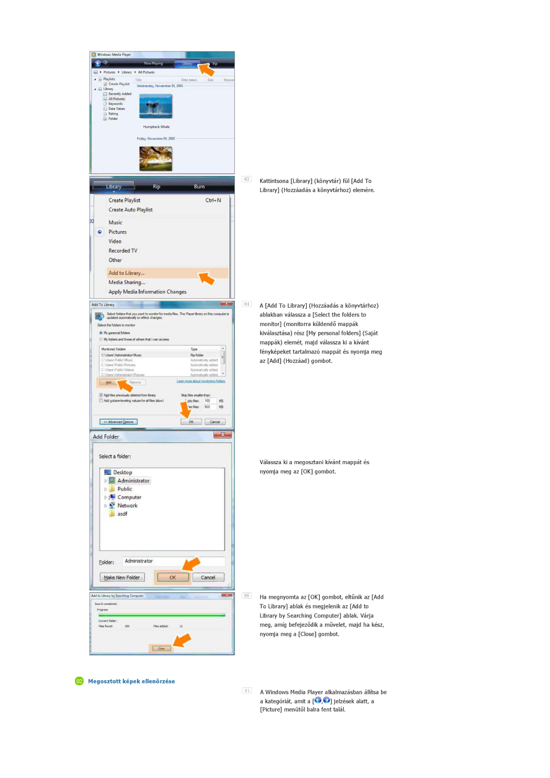 Samsung LP10CBQSBTZEN manual Megosztott képek ellenőrzése 