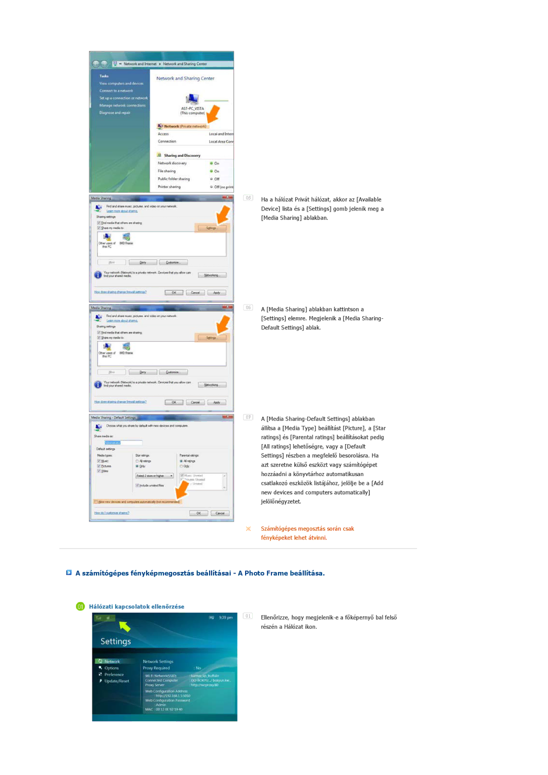 Samsung LP10CBQSBTZEN manual Hálózati kapcsolatok ellenőrzése 