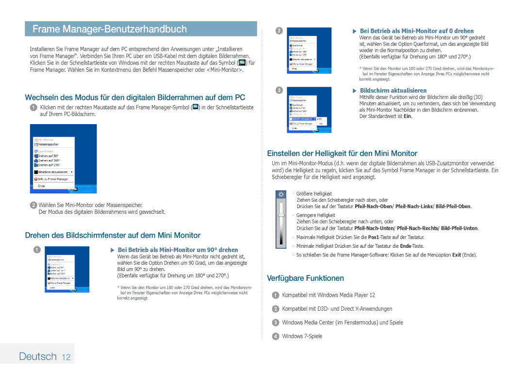 Samsung LP10IPLSBTZEN, LP08IPLEBTZEN Frame Manager-Benutzerhandbuch, Drehen des Bildschirmfenster auf dem Mini Monitor 