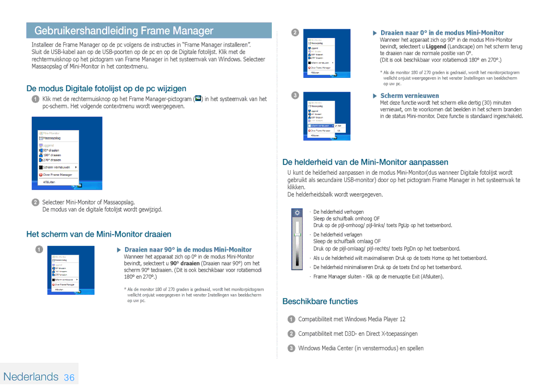 Samsung LP10IPLSBTZEN, LP08IPLEBTZEN Gebruikershandleiding Frame Manager, De modus Digitale fotolijst op de pc wijzigen 