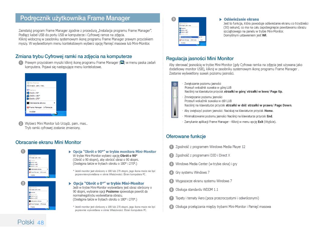 Samsung LP10IPLSBTZEN manual Podręcznik użytkownika Frame Manager, Zmiana trybu Cyfrowej ramki na zdjęcia na komputerze 