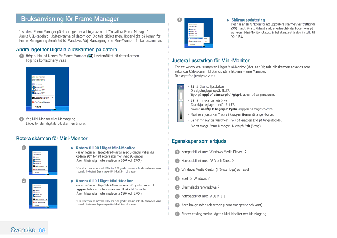 Samsung LP08IPLSBTZEN, LP10IPLSBTZEN manual Bruksanvisning för Frame Manager, Ändra läget för Digitala bildskärmen på datorn 