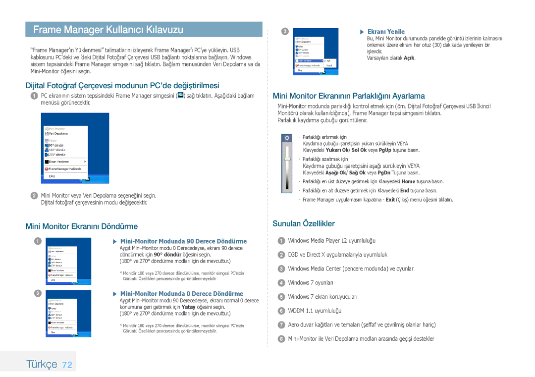 Samsung LP10IPLSBTZEN manual Frame Manager Kullanıcı Kılavuzu, Dijital Fotoğraf Çerçevesi modunun PC’de değiştirilmesi 