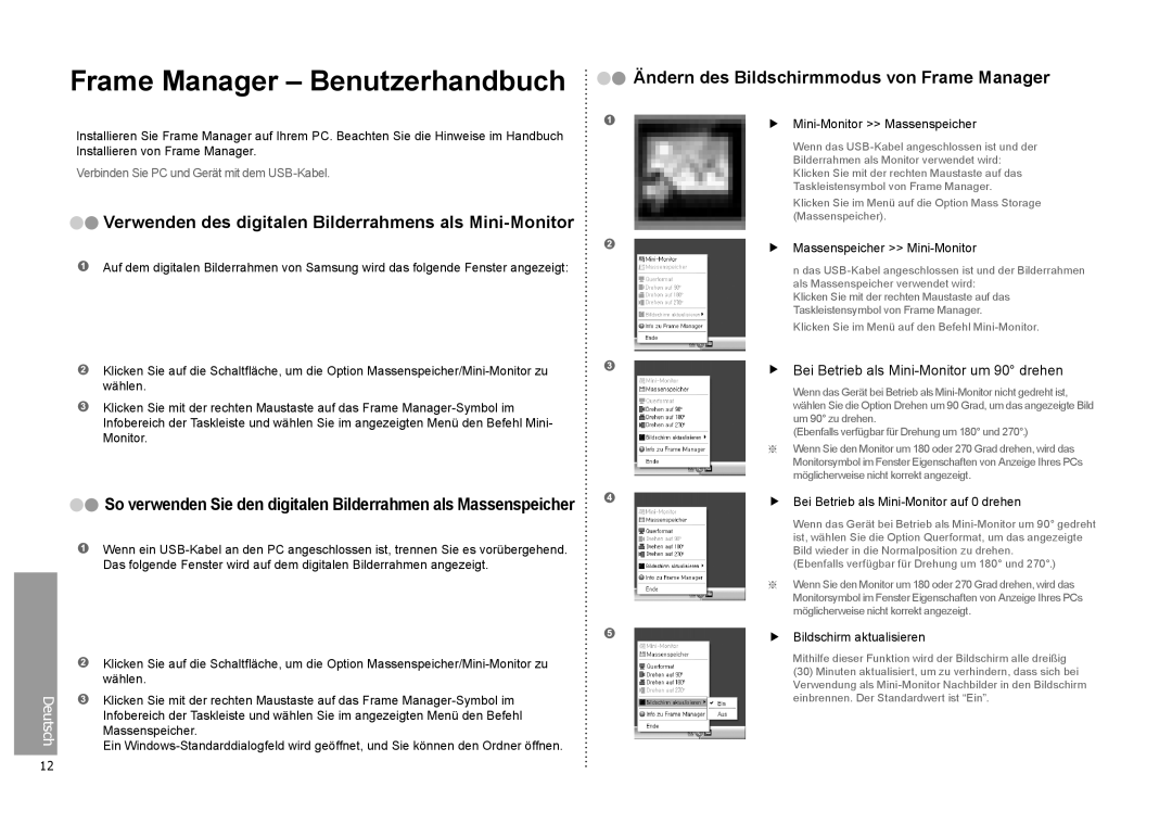 Samsung LP10IPLSBTZEN manual Frame Manager Benutzerhandbuch, Verwenden des digitalen Bilderrahmens als Mini-Monitor 