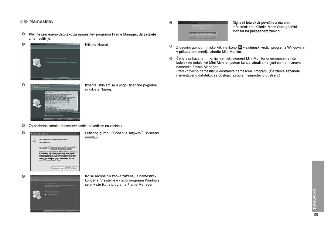 Samsung LP08IPLEBTZEN, LP10IPLSBTZEN, LP08IPLSBTZEN manual Namestitev, Monitor na prikazanem zaslonu 