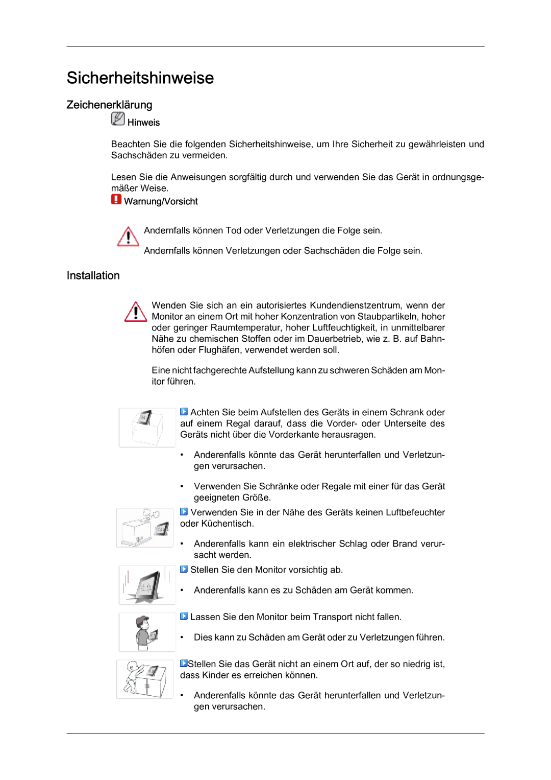 Samsung LS07LDPSF/EN manual Sicherheitshinweise, Zeichenerklärung, Installation 