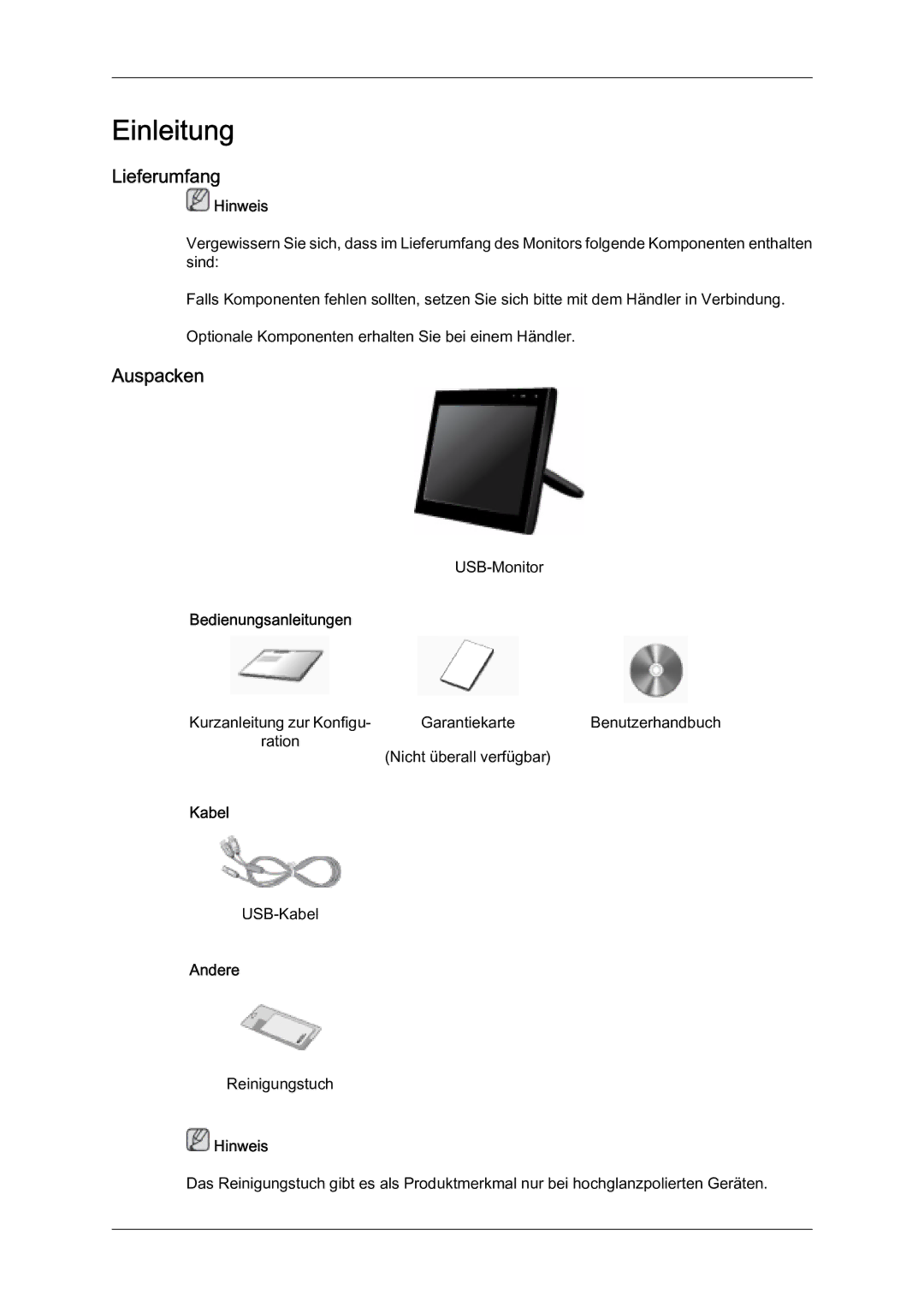 Samsung LS07LDPSF/EN manual Einleitung, Lieferumfang, Auspacken 