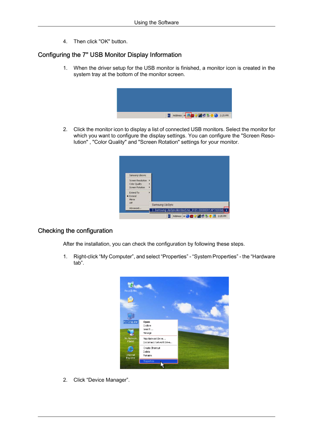 Samsung LS07LDPSF/EN manual Configuring the 7 USB Monitor Display Information, Checking the configuration 