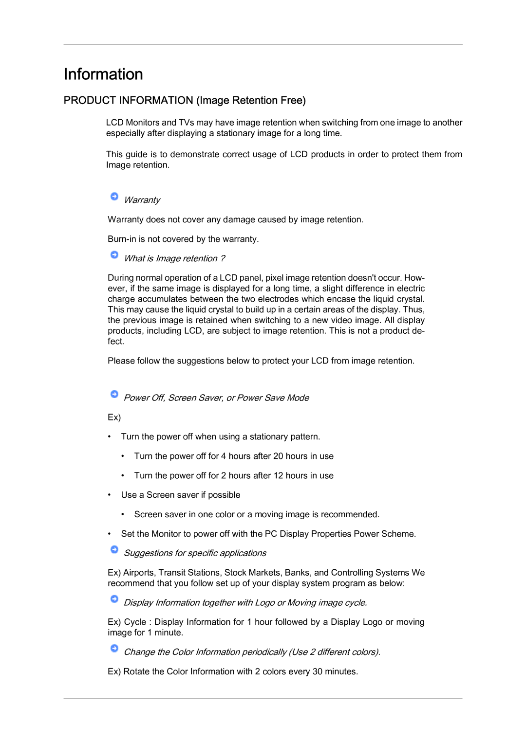 Samsung LS07LDPSF/EN manual Product Information Image Retention Free 