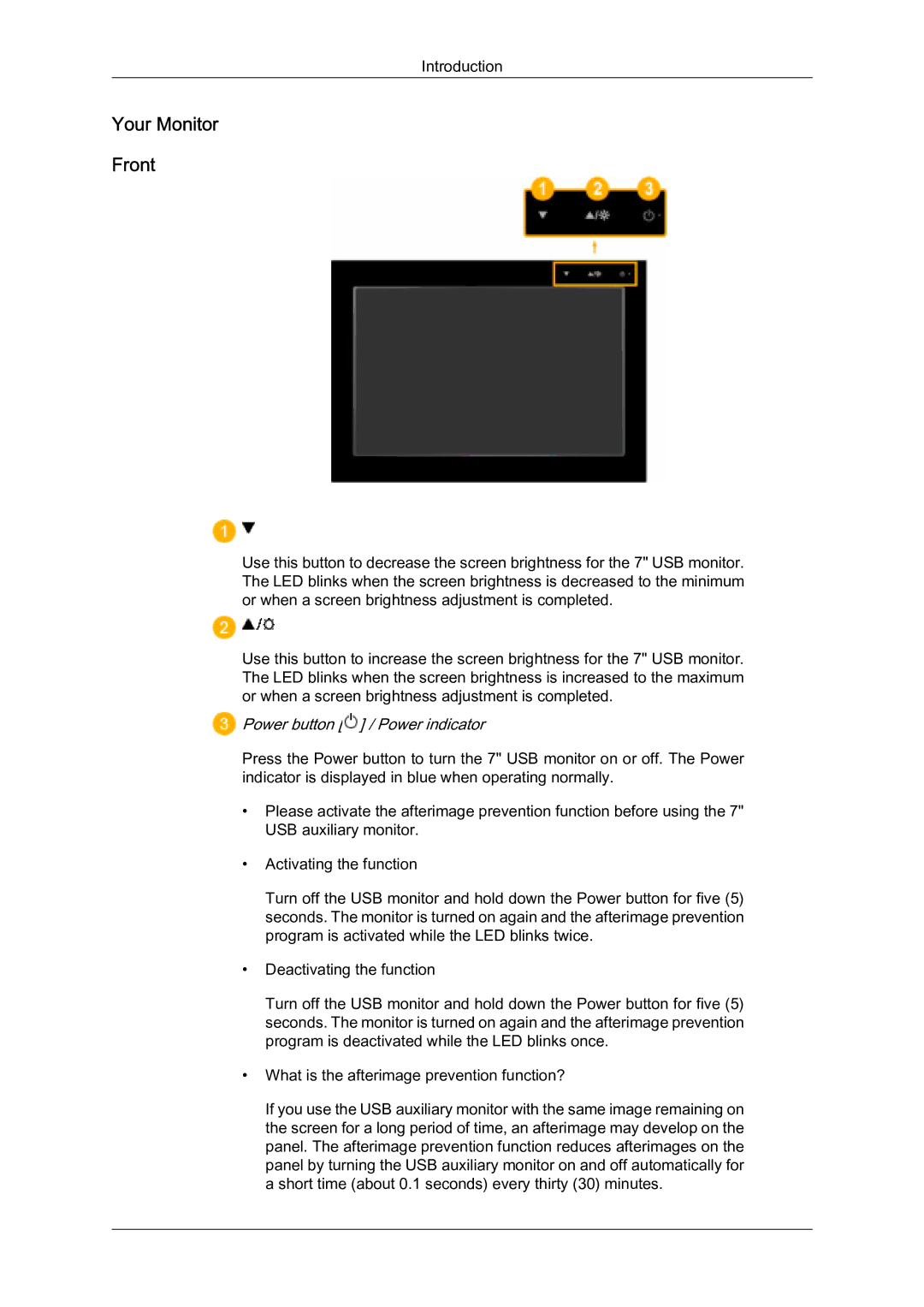 Samsung LS07LDPSF/EN manual Your Monitor Front, Power button / Power indicator 