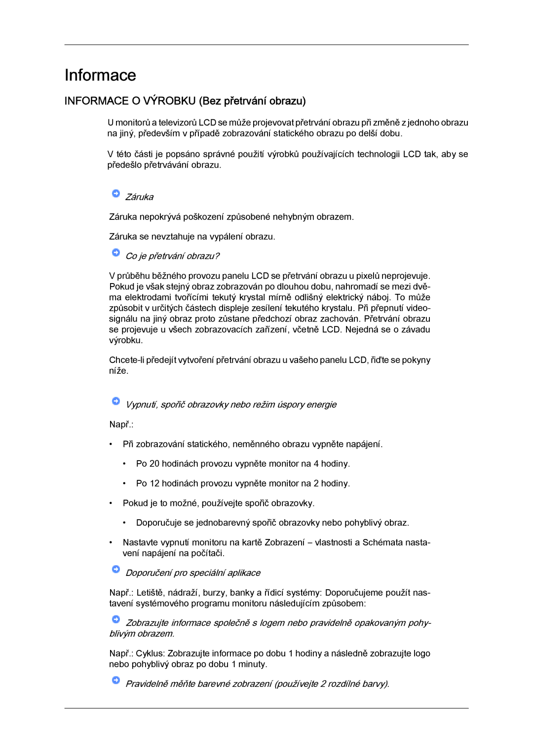 Samsung LS07LDPSF/EN manual Informace O Výrobku Bez přetrvání obrazu 