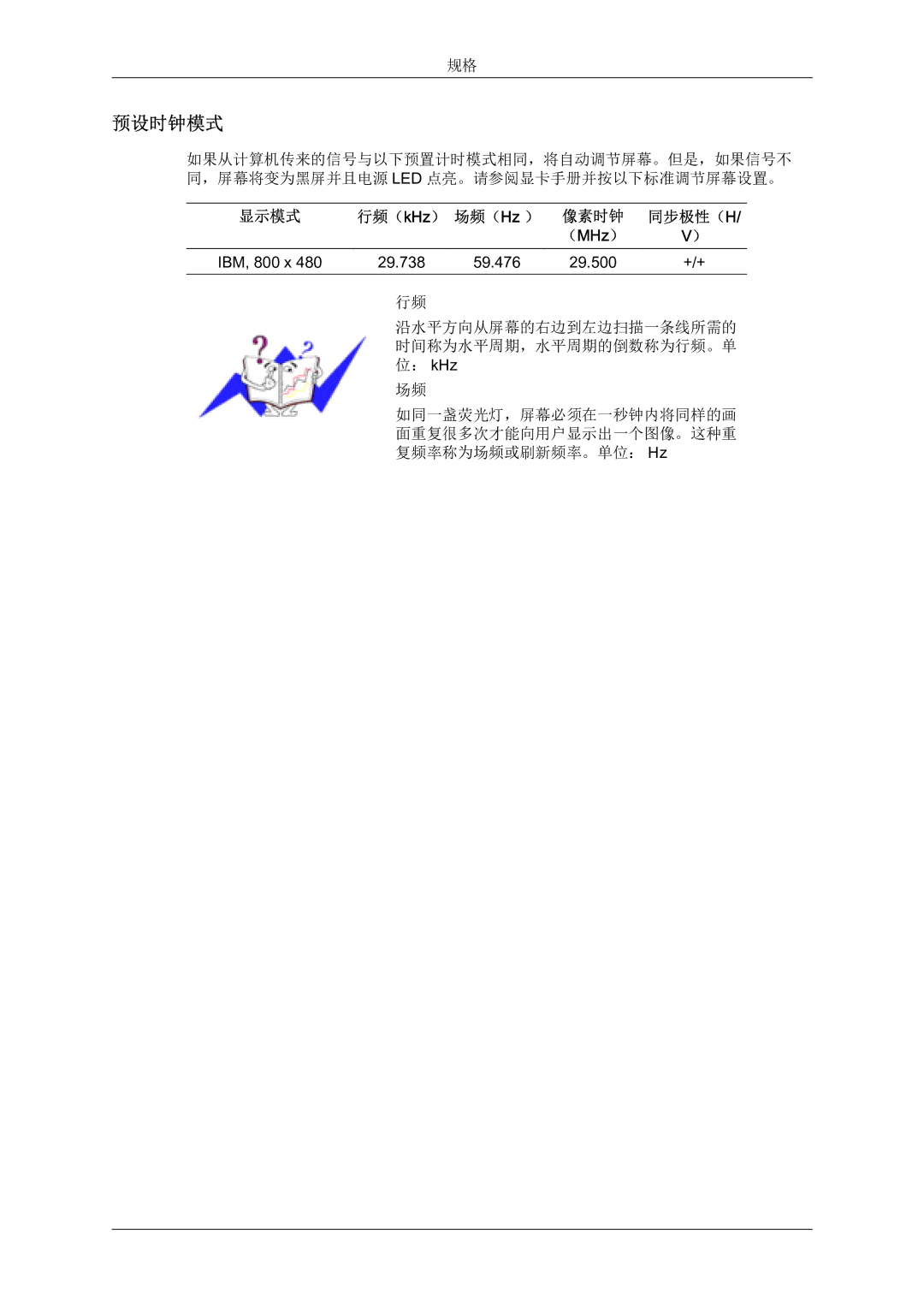 Samsung LS07LDPSF/EN manual 预设时钟模式, （MHz ） IBM, 800 x 29.738 59.476 29.500 