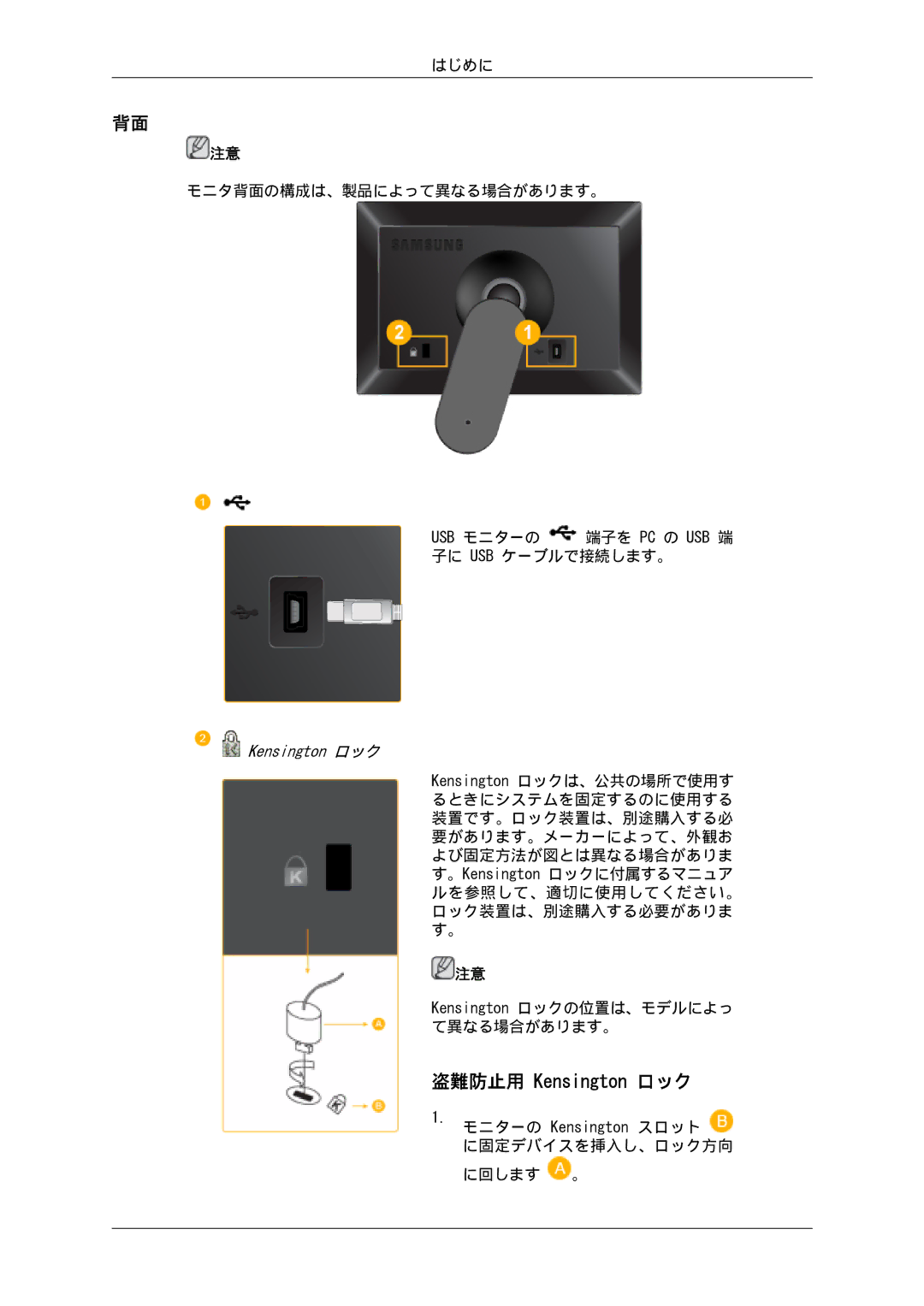 Samsung LS07LDPSF/XJ manual 盗難防止用 Kensington ロック 