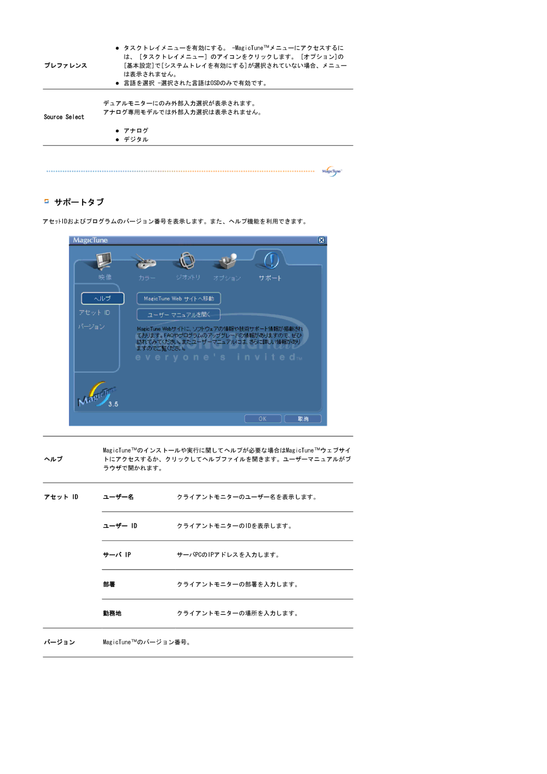 Samsung LS15GKMHN/XSJ manual サポートタブ, Source Select 