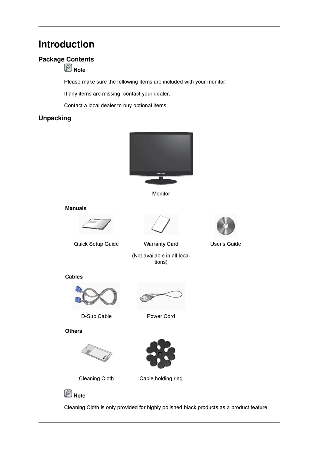 Samsung LS17CMNSFMXV, LS16CMYSFUXJ, LS16CMYSFMXV manual Introduction, Package Contents, Unpacking 