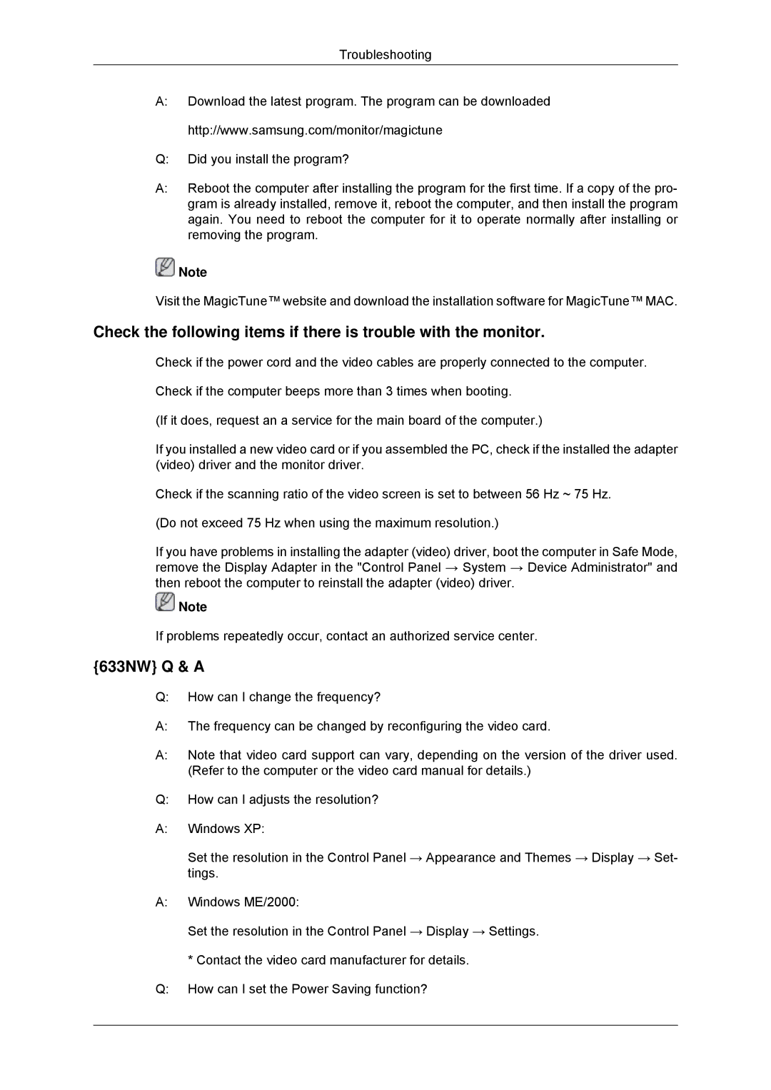 Samsung LS16CMYSFUXJ, LS17CMNSFMXV, LS16CMYSFMXV manual 633NW Q & a 