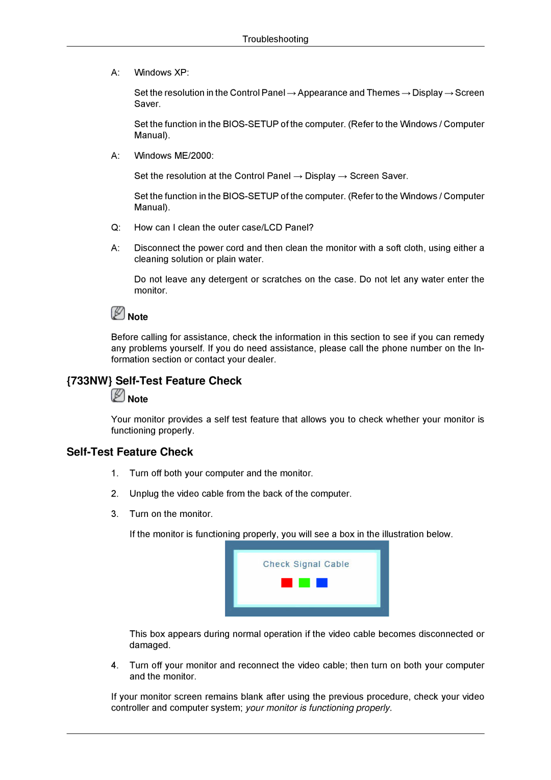 Samsung LS17CMNSFMXV, LS16CMYSFUXJ, LS16CMYSFMXV manual 733NW Self-Test Feature Check 